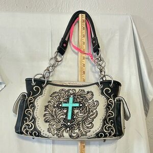 Montana West western-style handbag, rhinestone, turquoise-colored cross